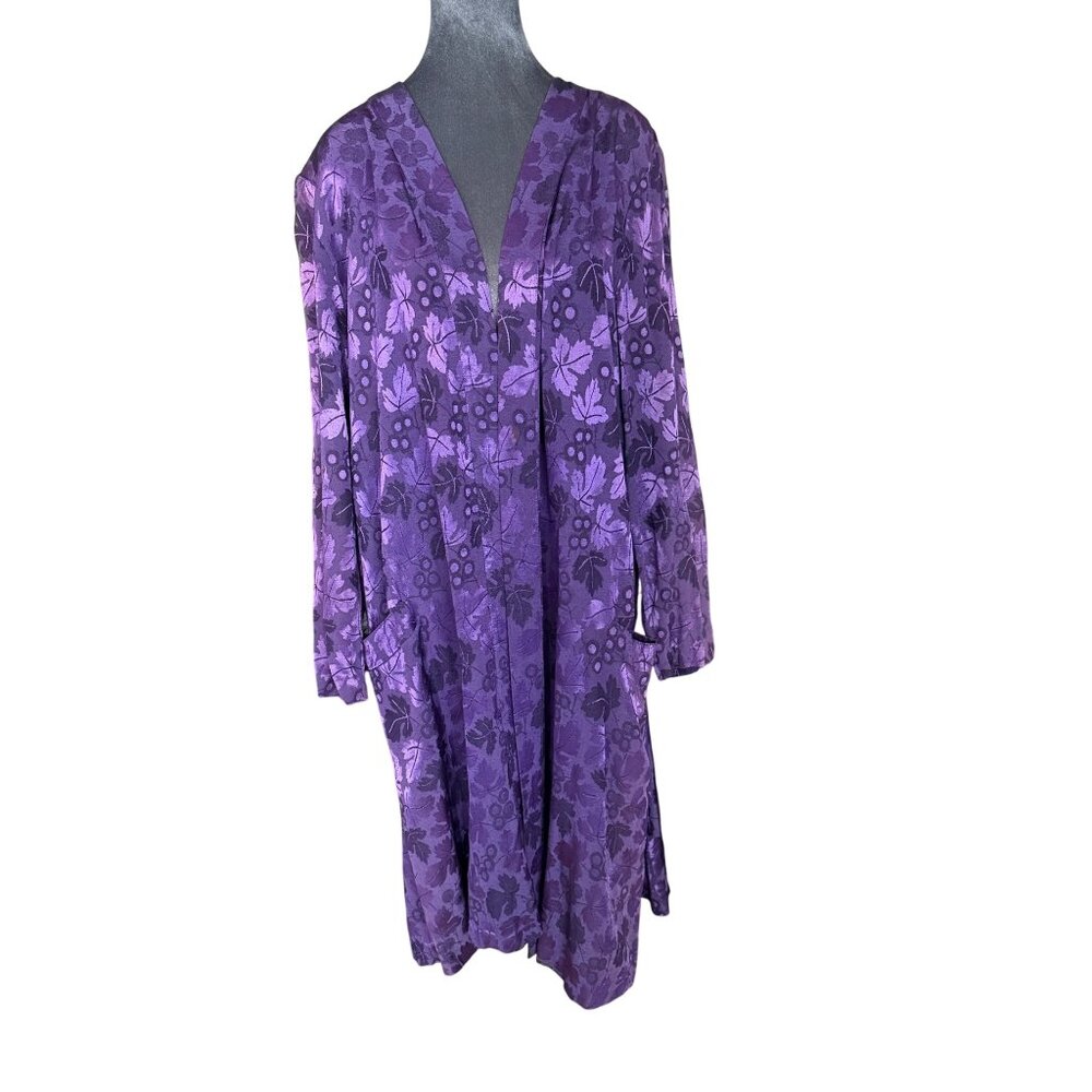 Vintage Reborn Purple Floral Pattern Satin Long Sleeve Kimono